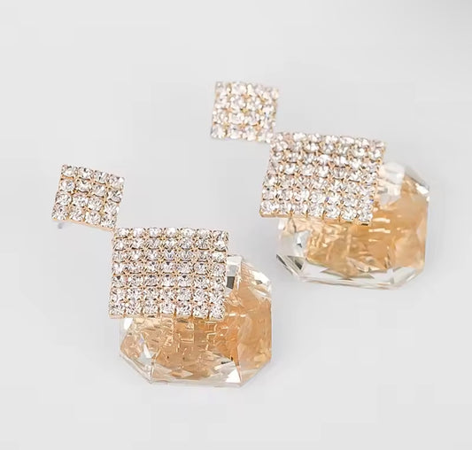 Bridal Wedding Champagne Crystal Earrings