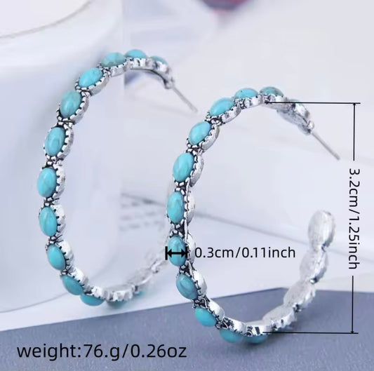 Turquoise Stone Hoop Earrings