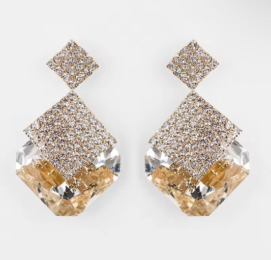 Bridal Wedding Champagne Crystal Earrings