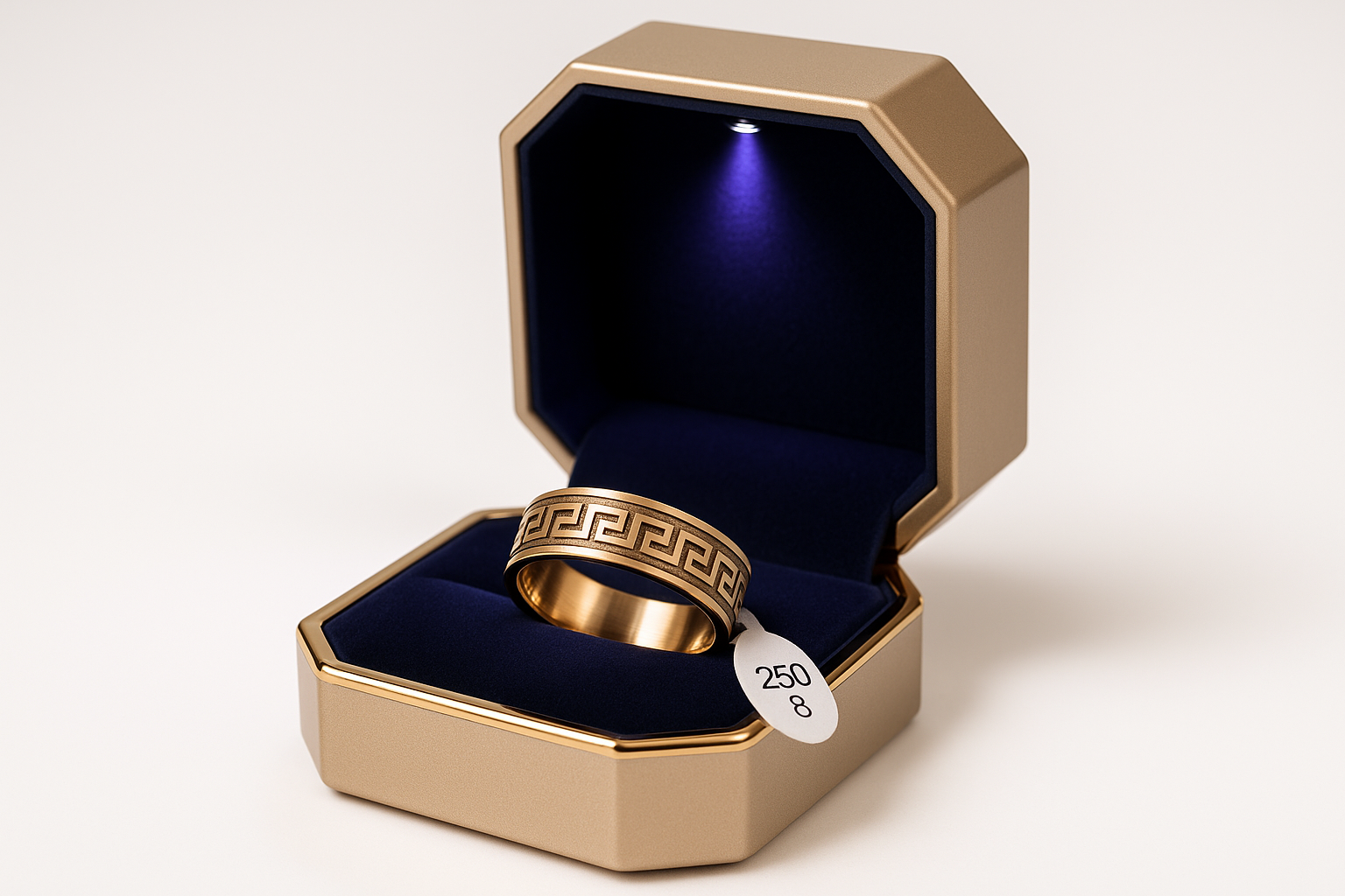 Gold ring in premium gold LED ring box
